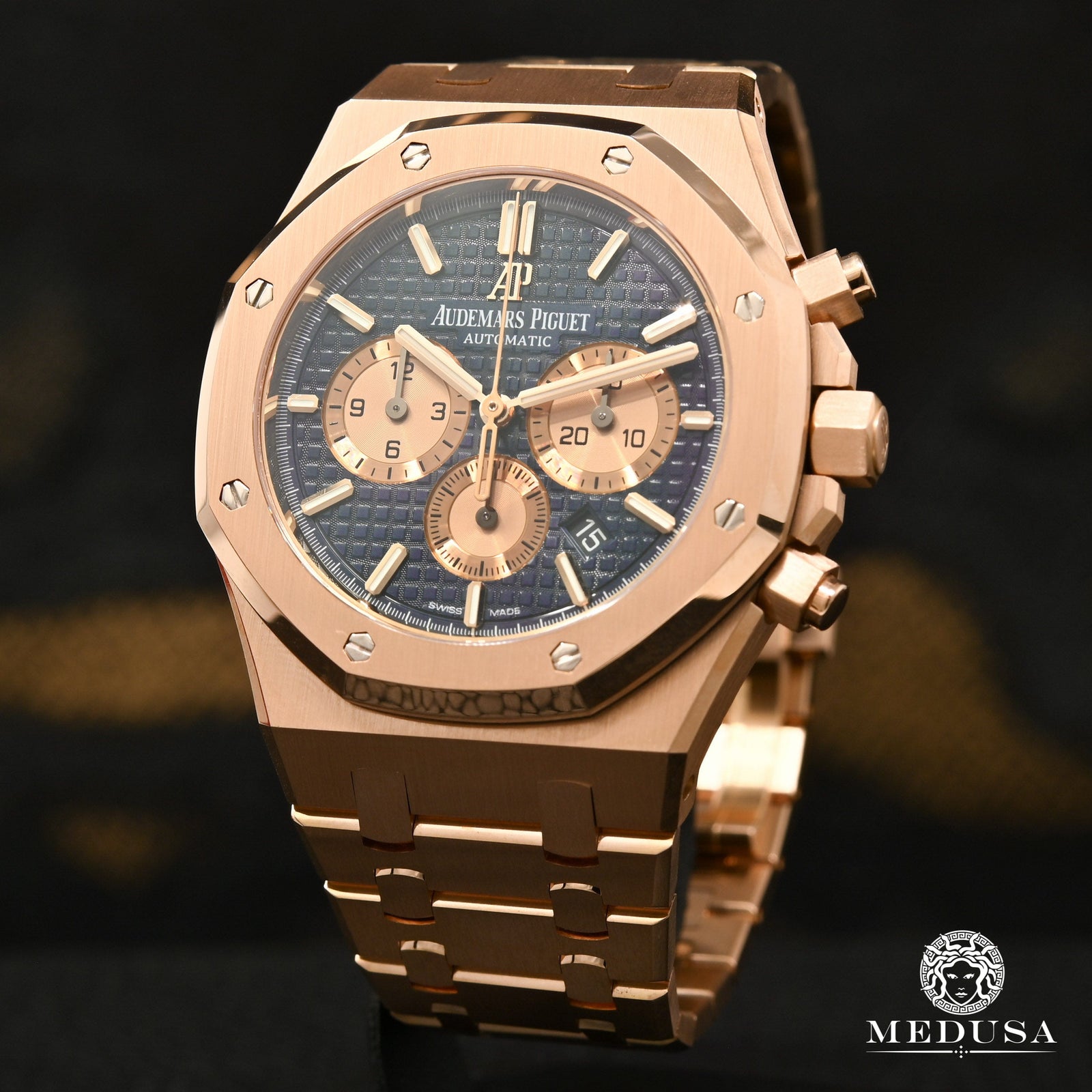 Montre Audemars Piguet | Montre Homme 41mm Audemars Piguet Royal Oak Chronograph Blue - 26331or Or Rose