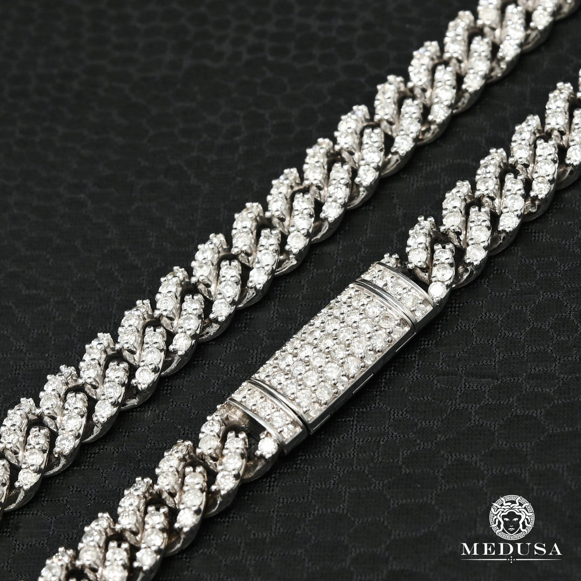 Chaîne à Diamants en Or 14K | Chaîne 8mm Cuban Prong Diamant Or Blanc