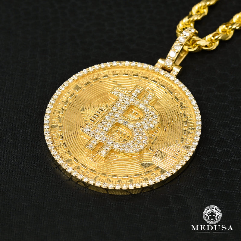 Pendentif à Diamants en Or 10K | Pendentif Divers Bitcoin D2 Diamant 25mm / Or Jaune