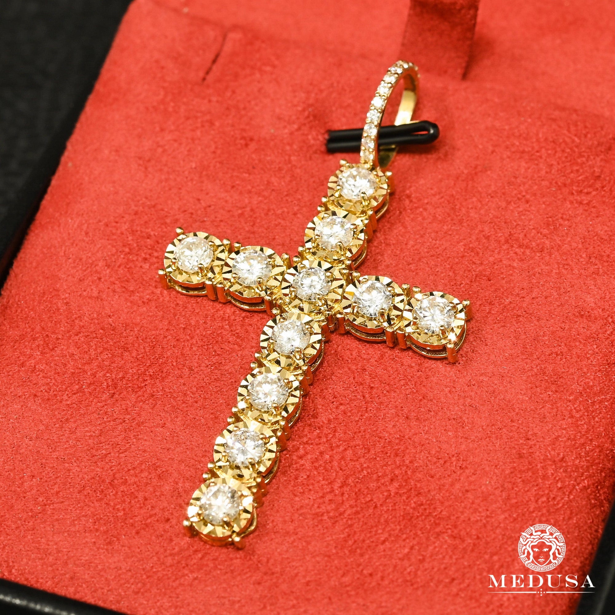 Pendentif à Diamants en Or 10K | Pendentif Croix Crystal D24 Diamant 35mm / Or Jaune