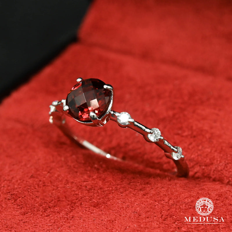 Bague à Diamants en Or 14K | Bague Femme Grenat D1 Diamant Or Blanc