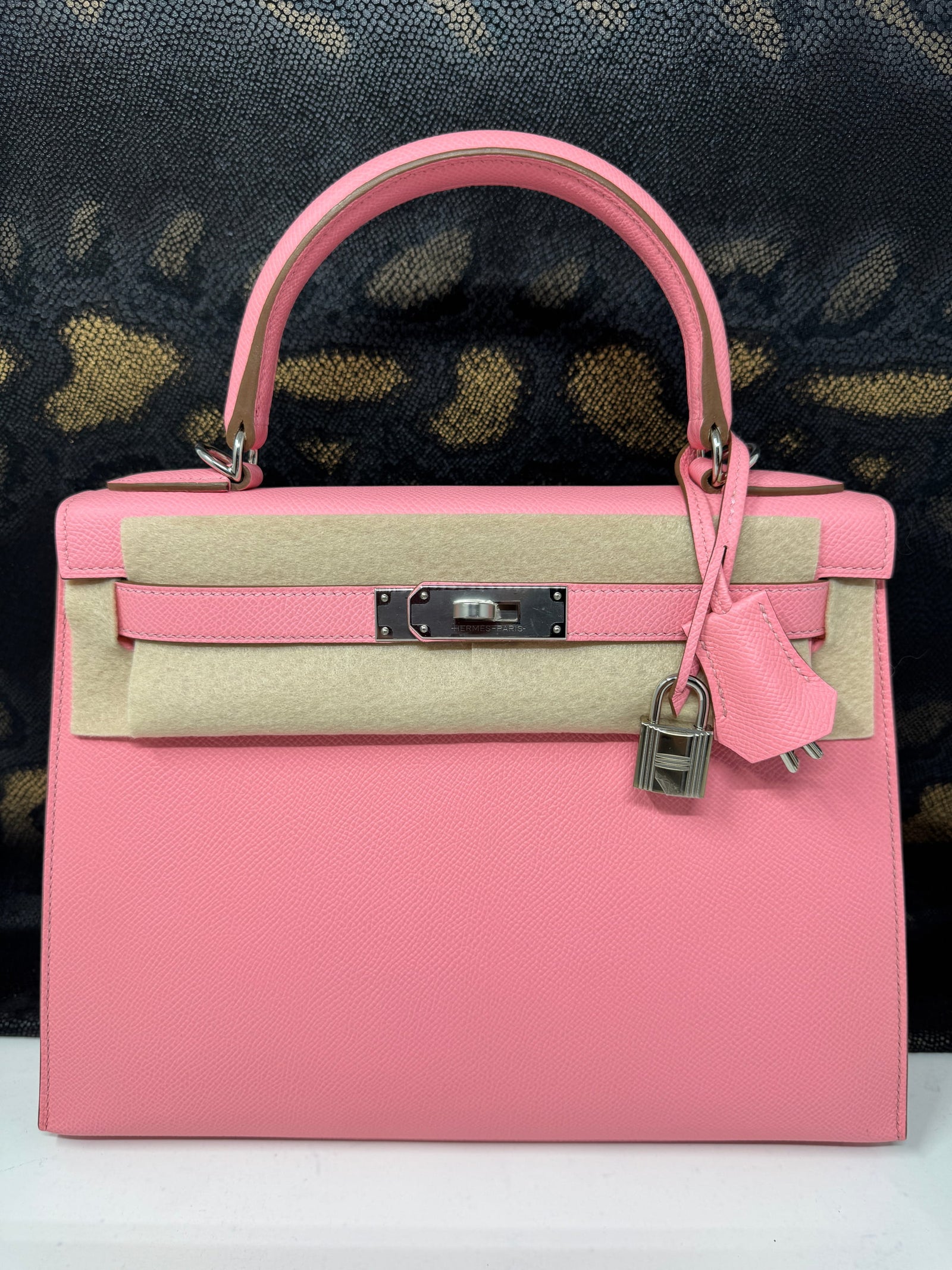 Kelly 28 Epsom Rose Confetti Palladium Hardware