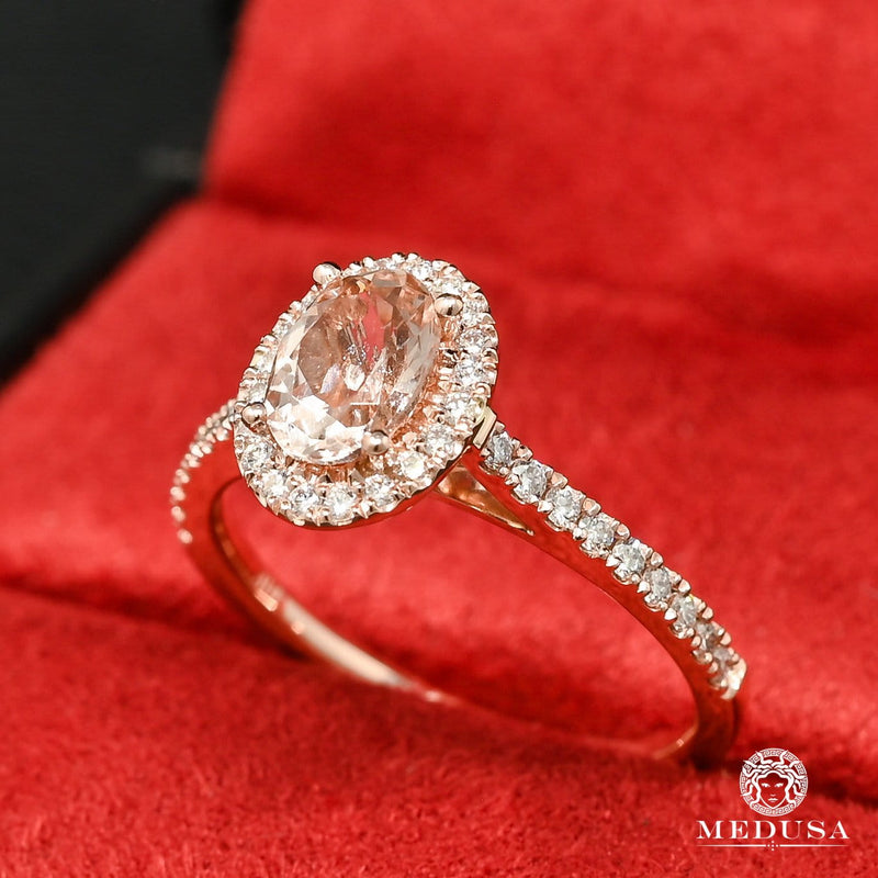 Bague à Diamants en Or 14K | Bague Femme Morganite D8 Diamant 75PT / Or Rose