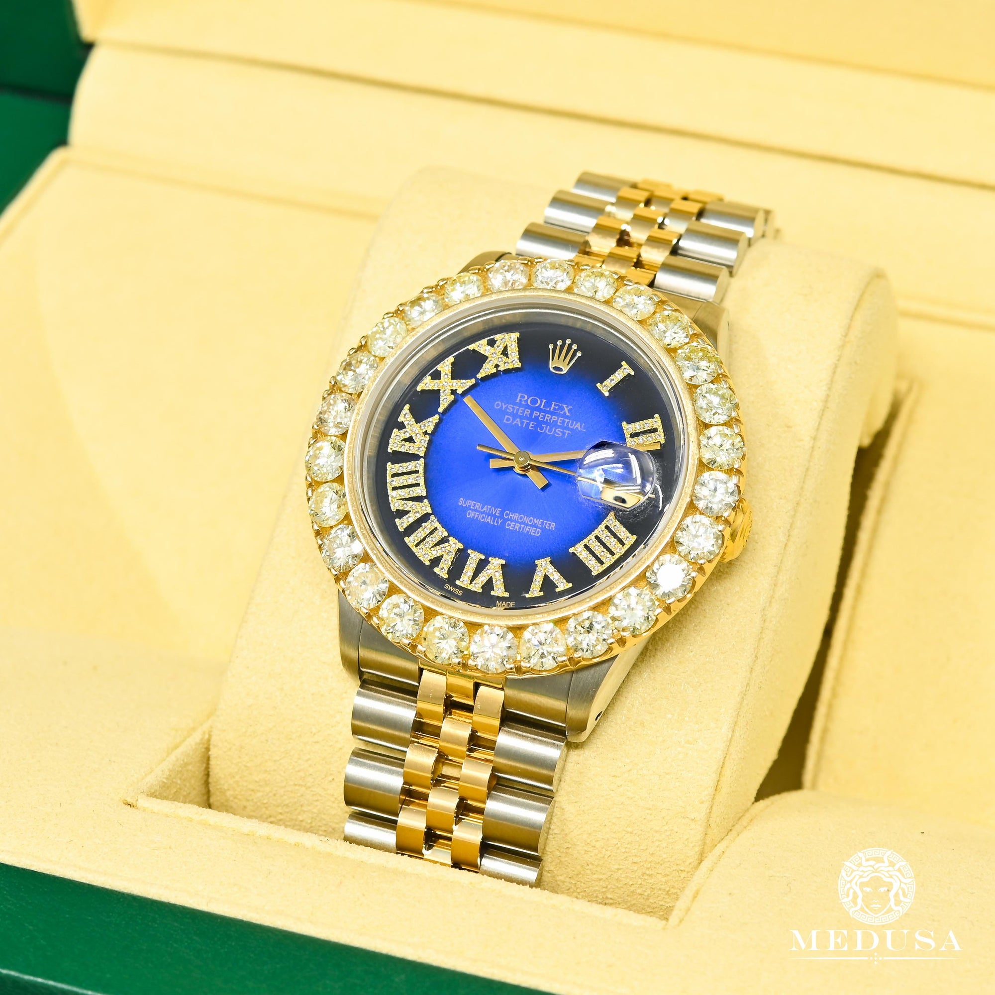 Montre Rolex | Montre Homme Rolex Datejust 36mm - Big Bezel Black/Blue Or 2 Tons