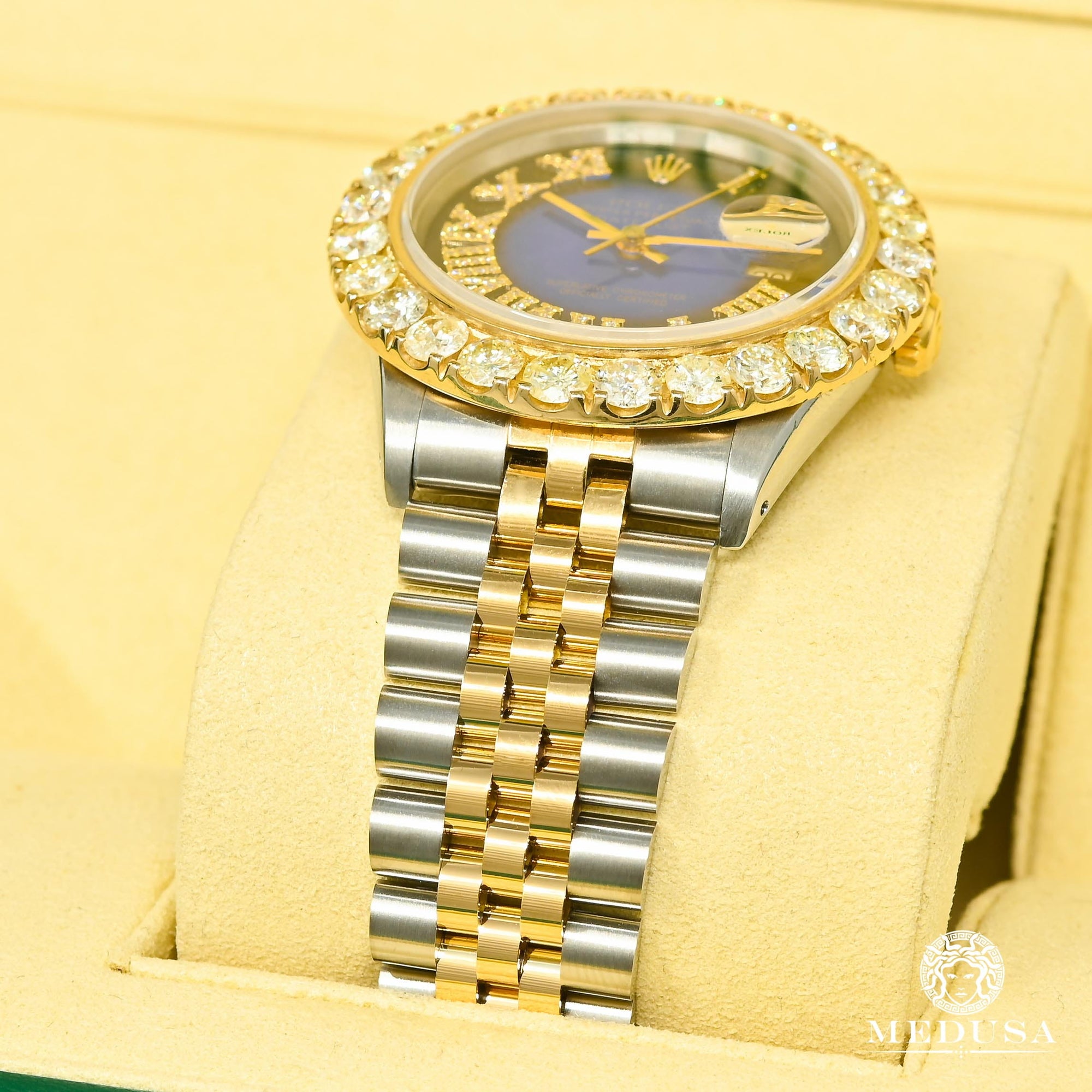 Montre Rolex | Montre Homme Rolex Datejust 36mm - Big Bezel Black/Blue Or 2 Tons