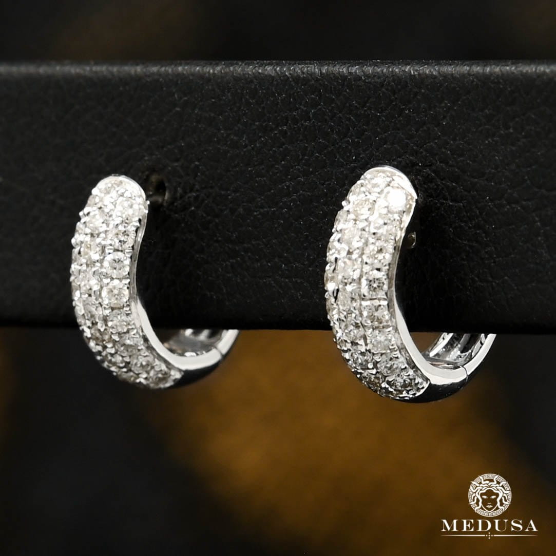 Anneaux Diamants en Or 10K | Boucles d’Oreilles Round D6 - Diamant Or Blanc