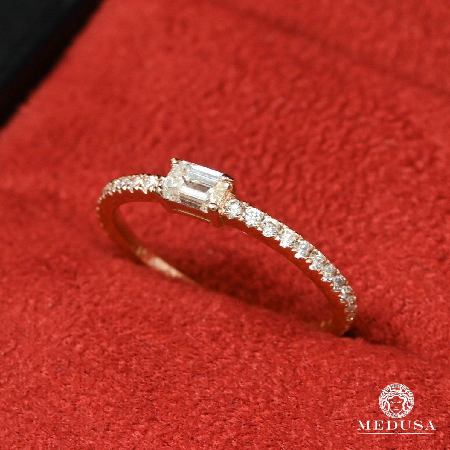 Bague à Diamants en Or 14K | Bague Fiançaille Solitaire F42 - MA0940 Or Rose