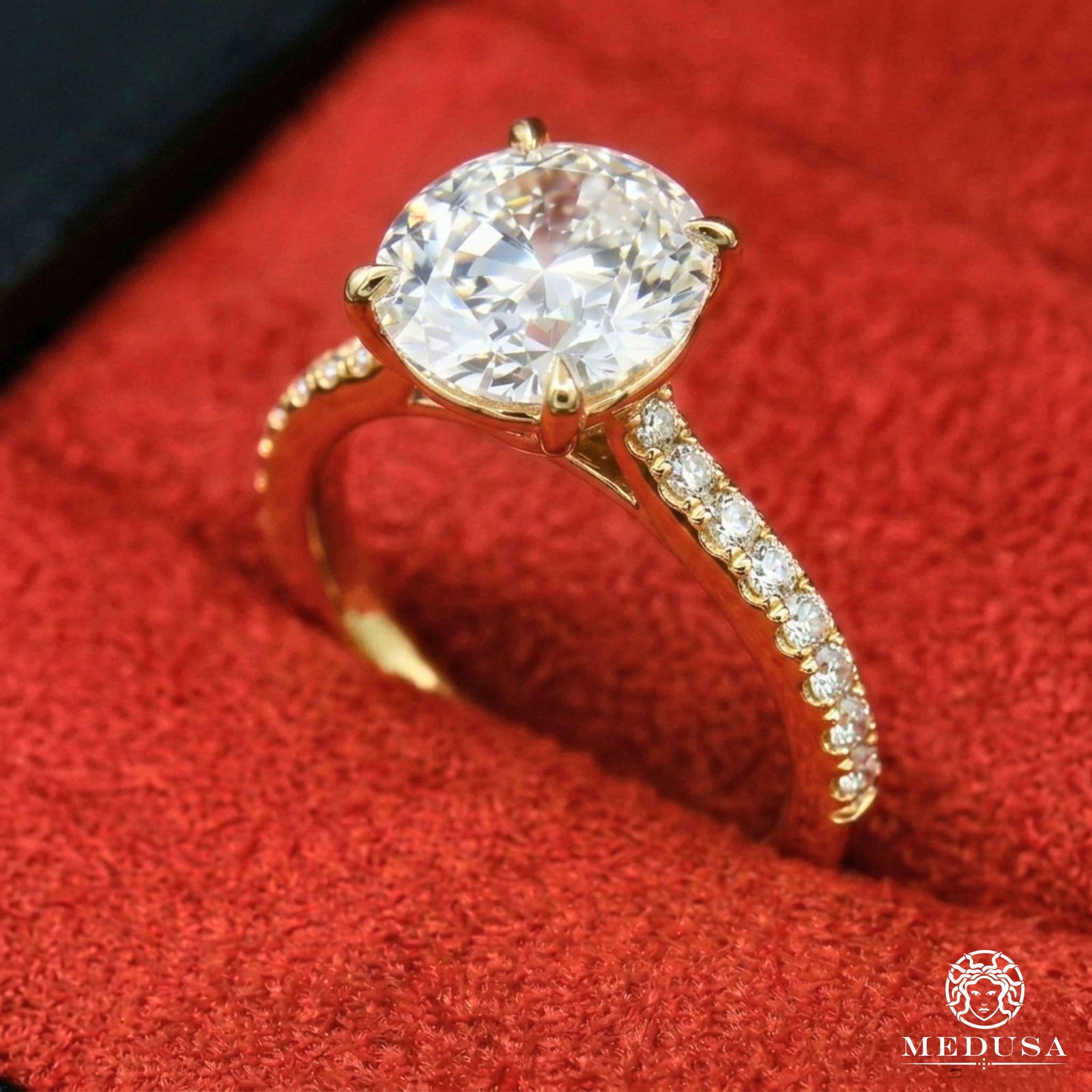 Bague à Diamants en Or 14K | Bague Fiançaille Solitaire LAB D1 - Round Cut Or Jaune / 1.00CT / Semi-Eternité