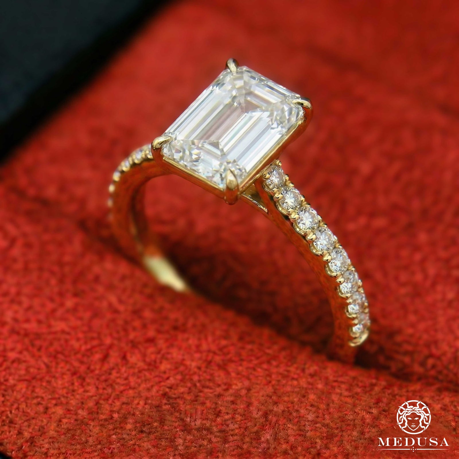 Bague à Diamants en Or 14K | Bague Fiançaille Solitaire LAB D3 - Emerald Cut Or Jaune / 1.00CT / Semi-Eternité