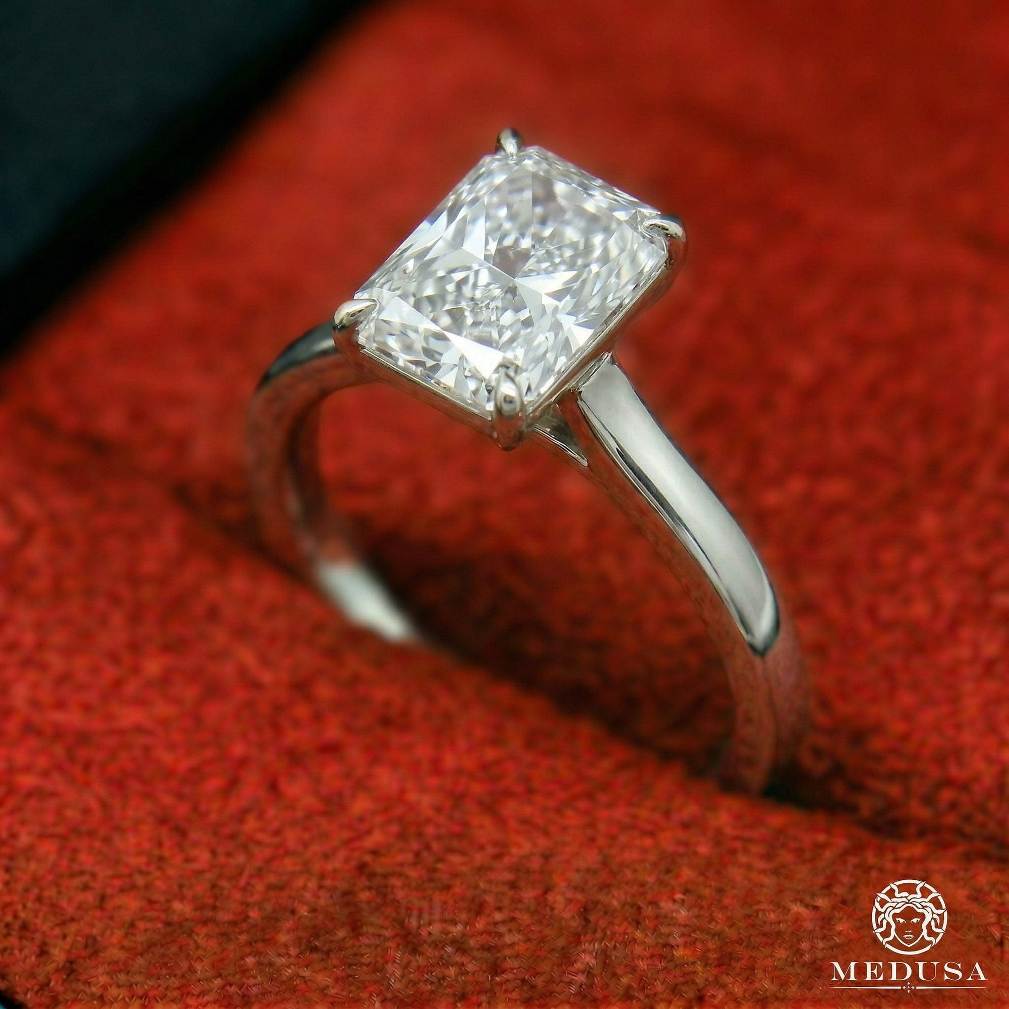 Bague à Diamants en Or 14K | Bague Fiançaille Solitaire LAB D6 - Radiant Cut Or Blanc / 1.00CT / Plain