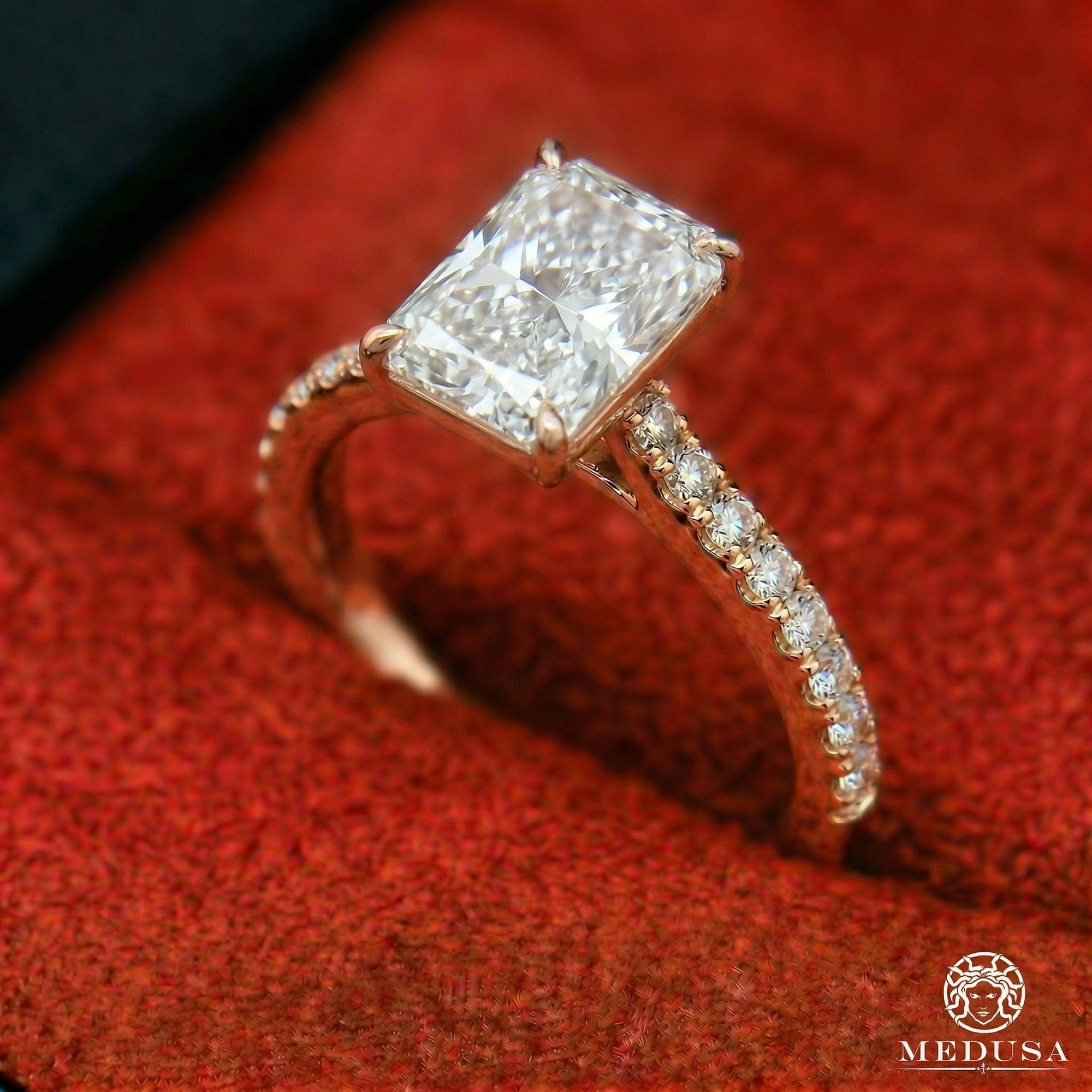 Bague à Diamants en Or 14K | Bague Fiançaille Solitaire LAB D6 - Radiant Cut Or Rose / 1.00CT / Semi-Eternité