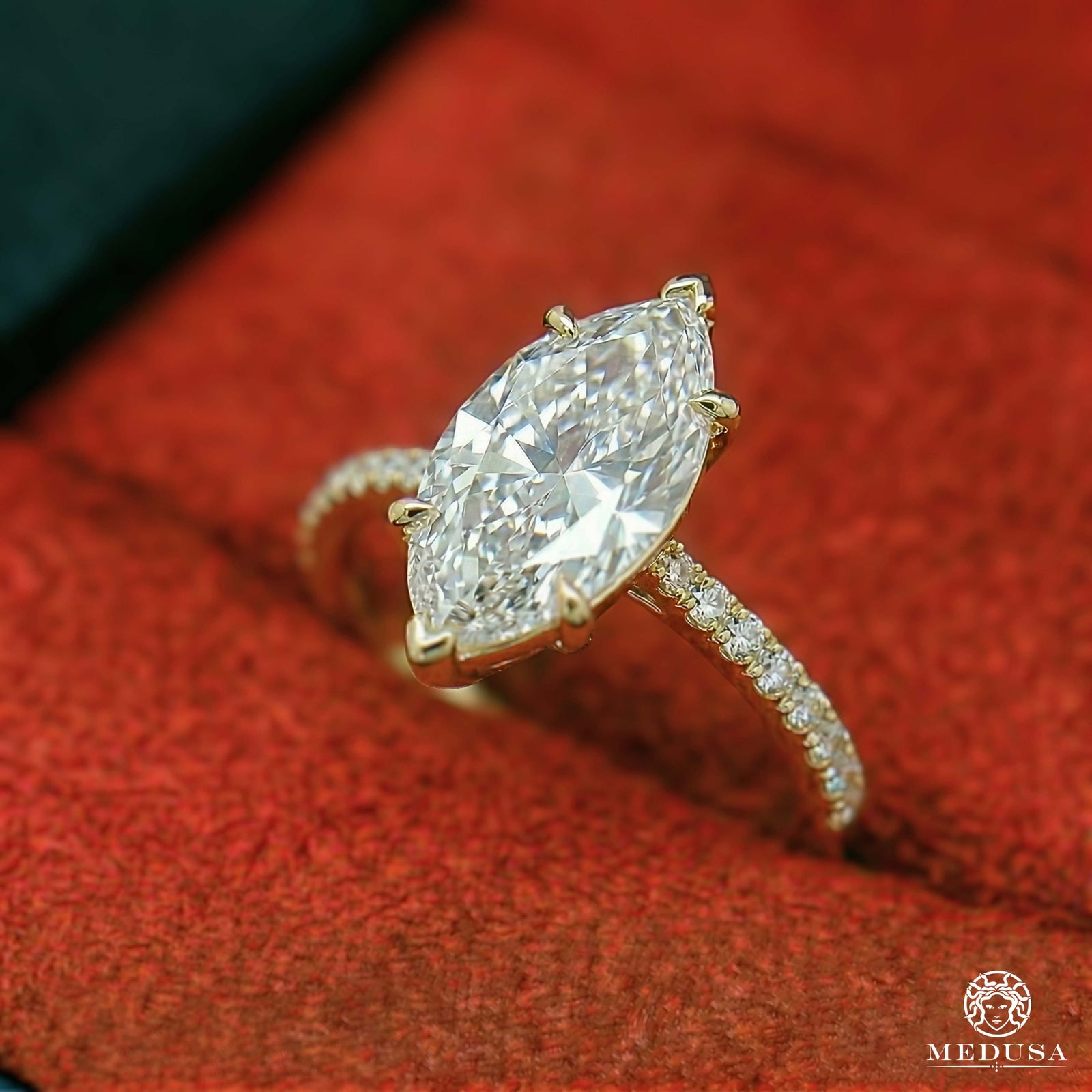 Bague à Diamants en Or 14K | Bague Fiançaille Solitaire LAB D7 - Marquise Cut Or Jaune / 1.00CT / Semi-Eternité