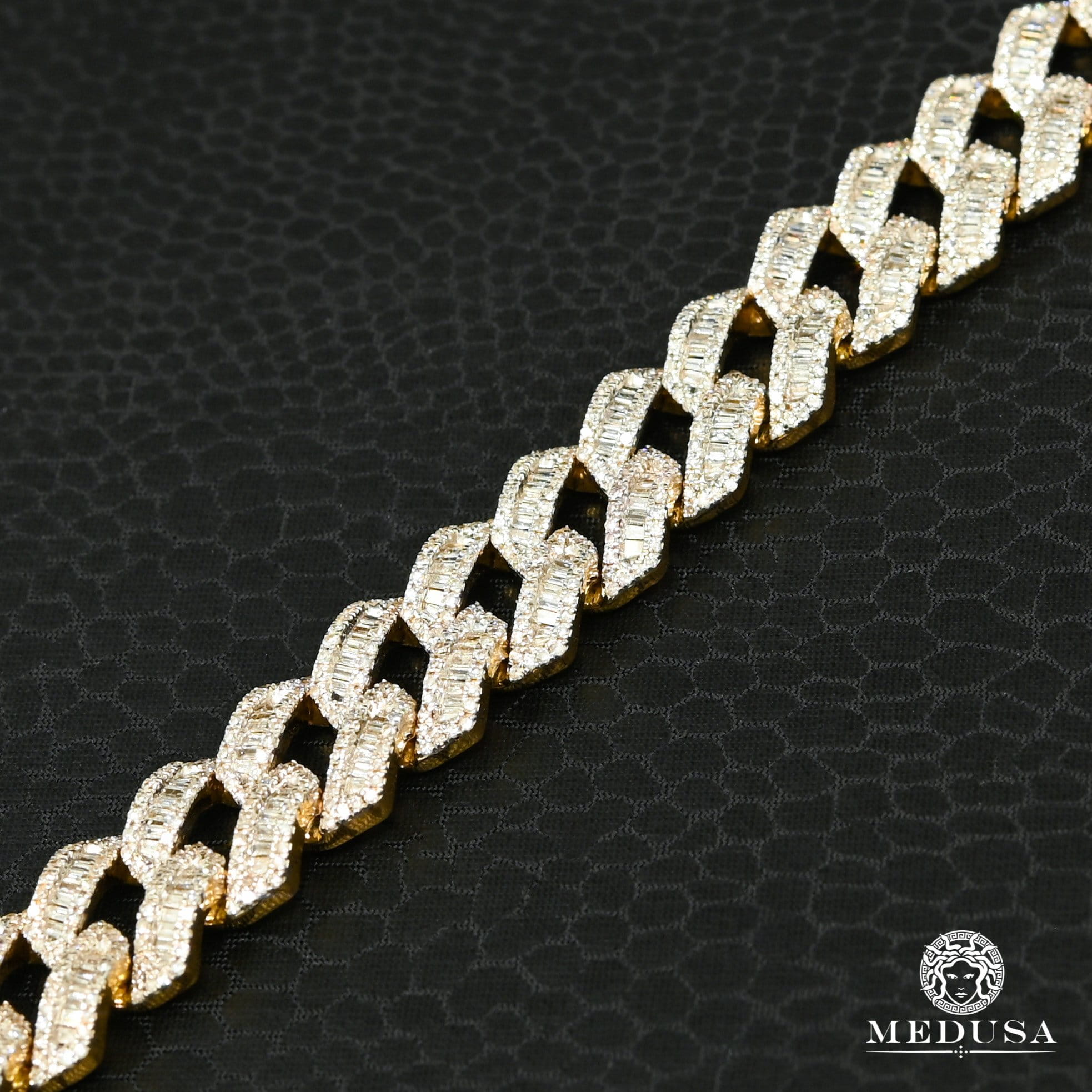 Bracelet à Diamants en Or 14K | Bracelet Homme 10mm Bracelet Cuban Baguette 8’’ / Or Jaune