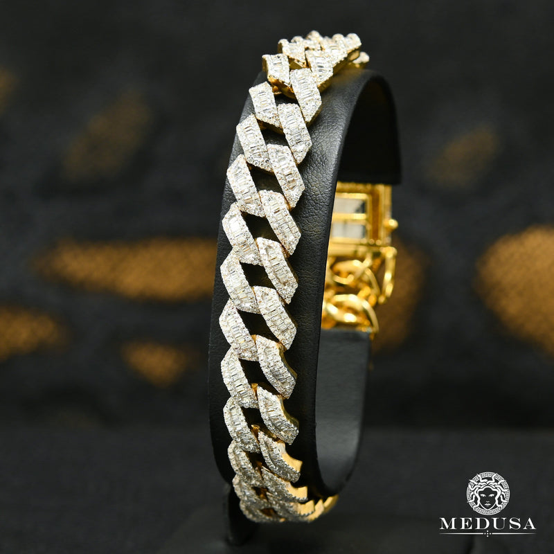 Bracelet à Diamants en Or 14K | Bracelet Homme 10mm Bracelet Cuban Baguette 8’’ / Or Jaune