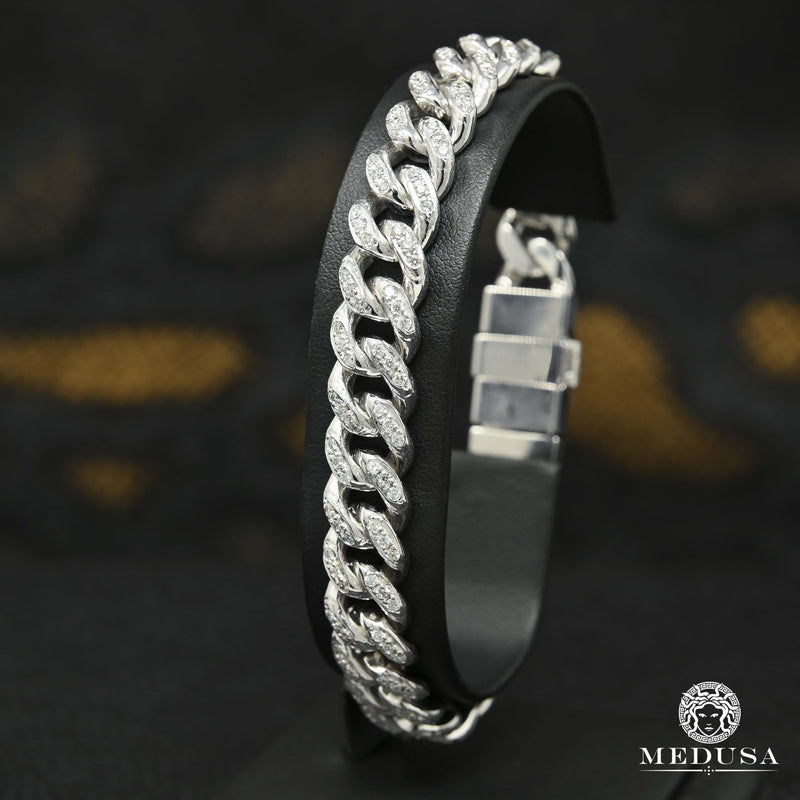 Bracelet à Diamants en Or 10K | Bracelet Homme 10mm Bracelet Cuban Diamant Or Blanc