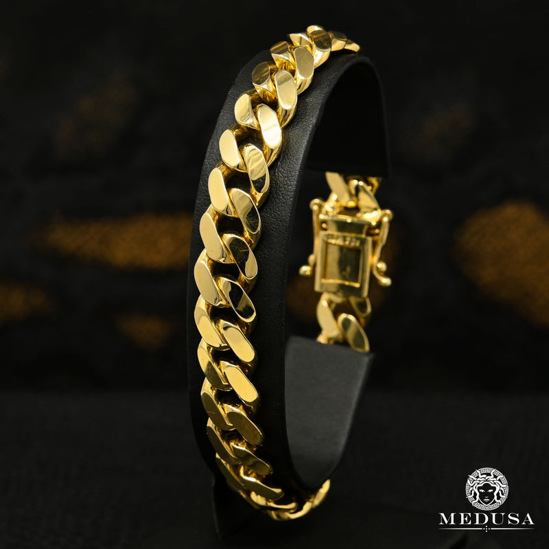 Bracelet en Or 10K | Bracelet Homme 11mm Bracelet Cuban Solid