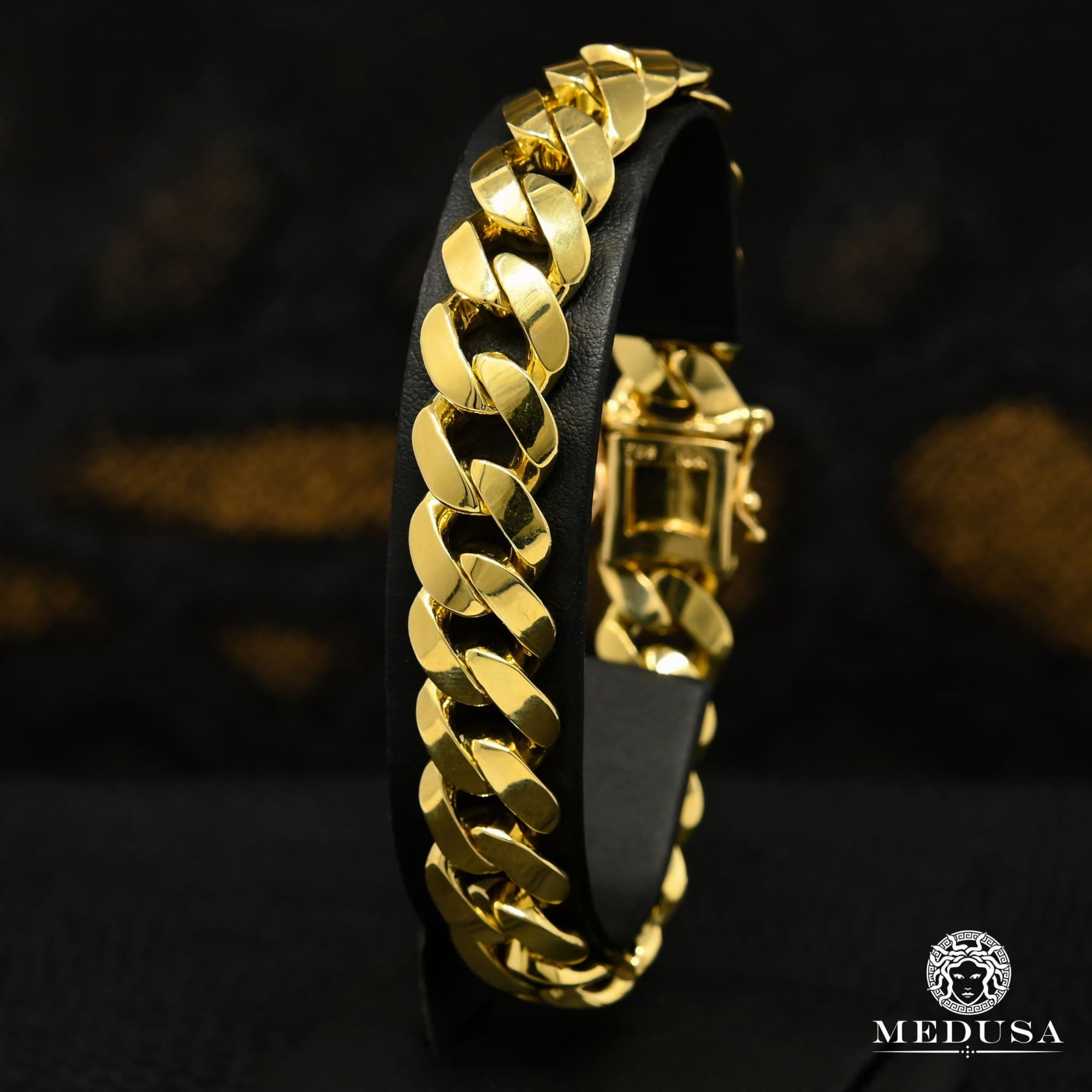 Bracelet en Or 10K | Bracelet Homme 13.5mm Bracelet Cuban Solid