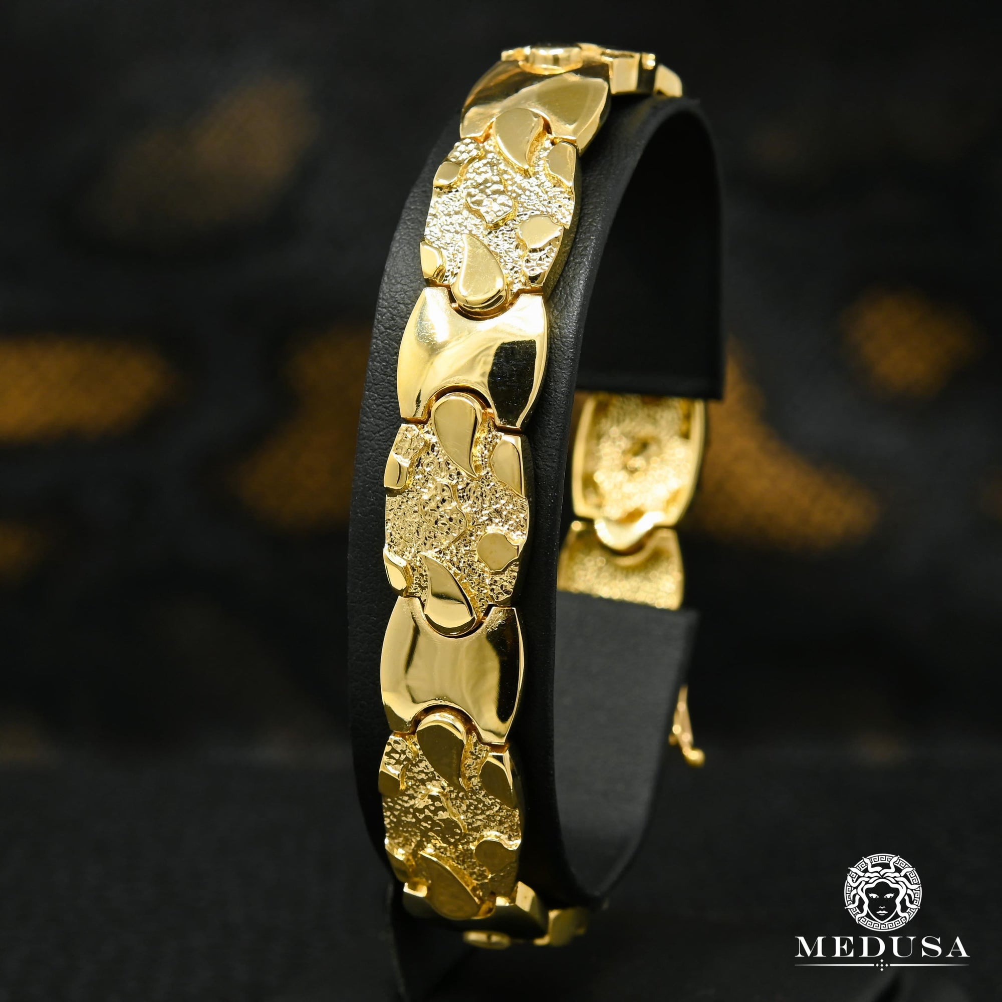 Bracelet en Or 10K | Bracelet Homme 13mm Bracelet Nugget 8.5’’ / Or Jaune