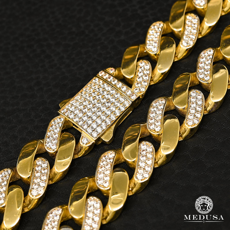 Bracelet en Or 10K | Bracelet Homme 14mm Bracelet Cuban Semi CZ