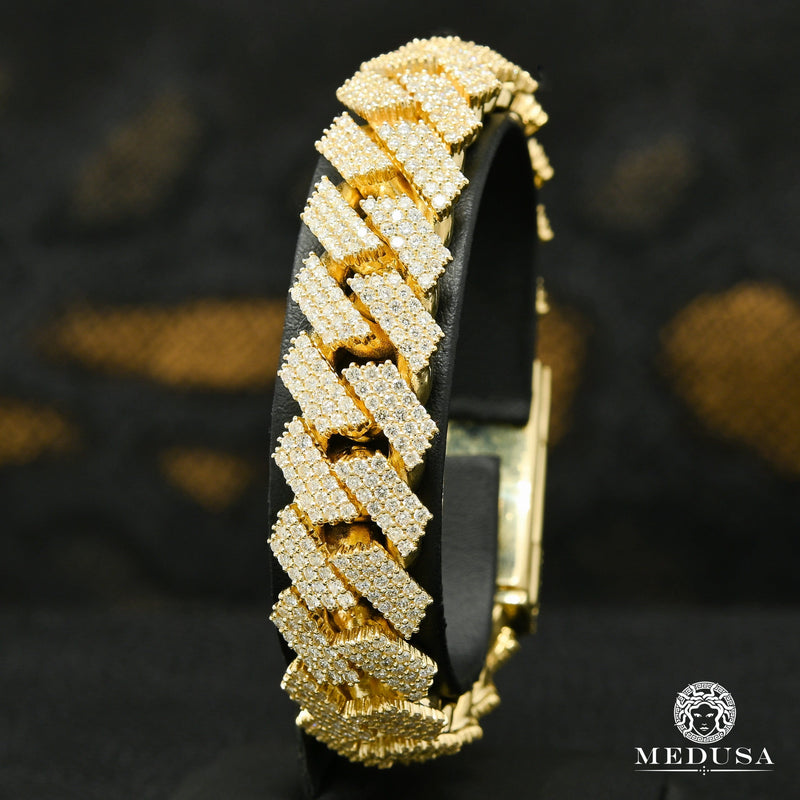 Bracelet à Diamants en Or 10K | Bracelet Homme 17mm Bracelet Cuban Prong Big Box Lock
