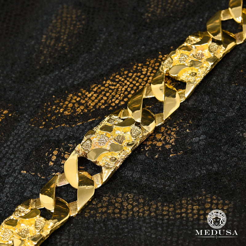 Bracelet en Or 10K | Bracelet Homme 17mm Bracelet Meshy Nugget