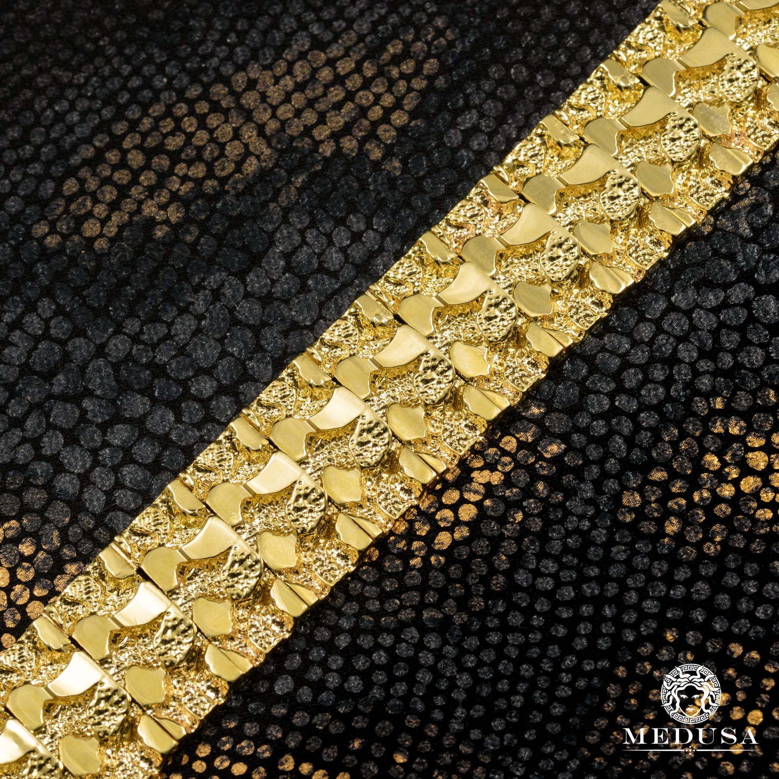 Bracelet en Or 10K | Bracelet Homme 18mm Bracelet Nugget 8.5’’ / Or Jaune