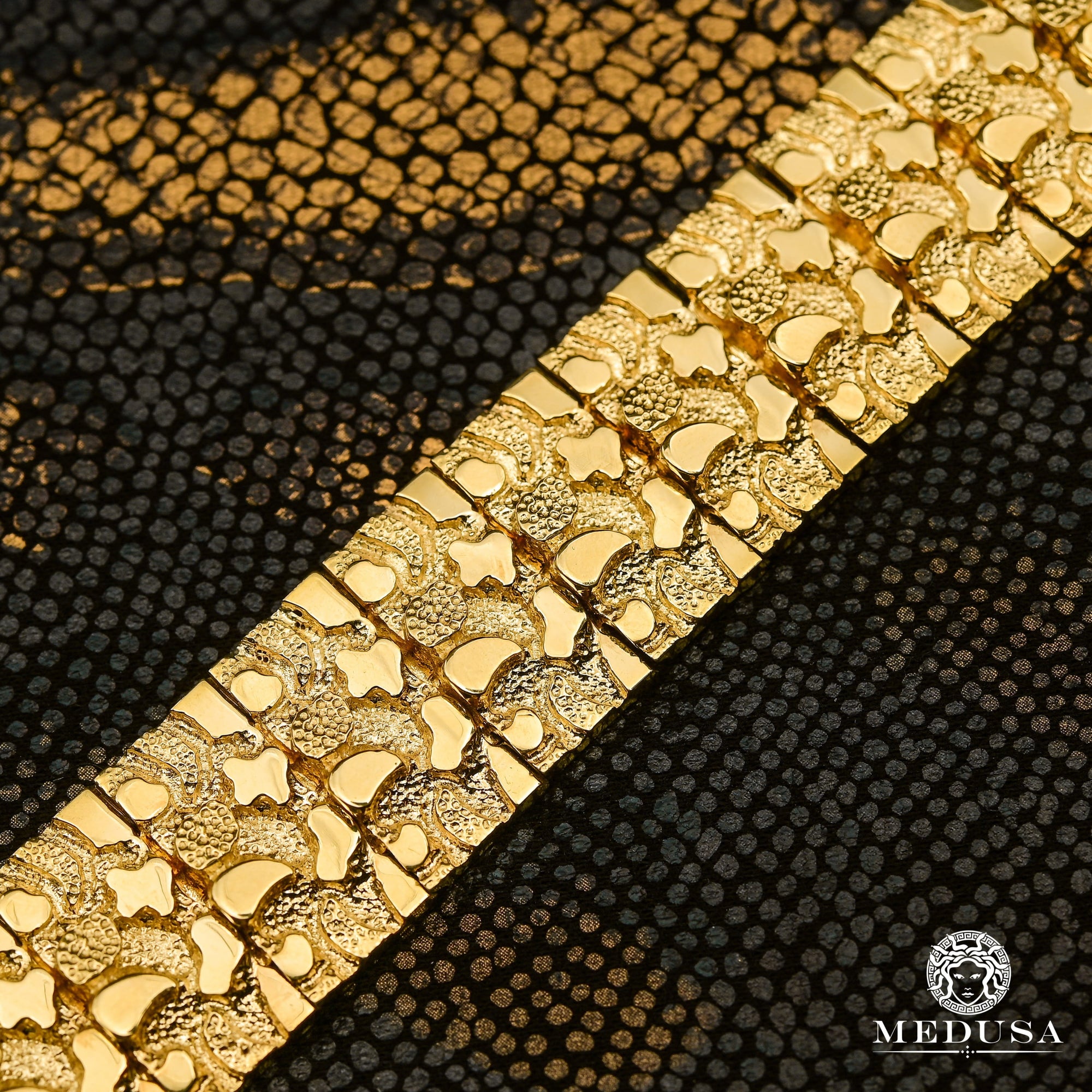 Bracelet en Or 10K | Bracelet Homme 21mm Bracelet Nugget 8.5’’ / Or Jaune