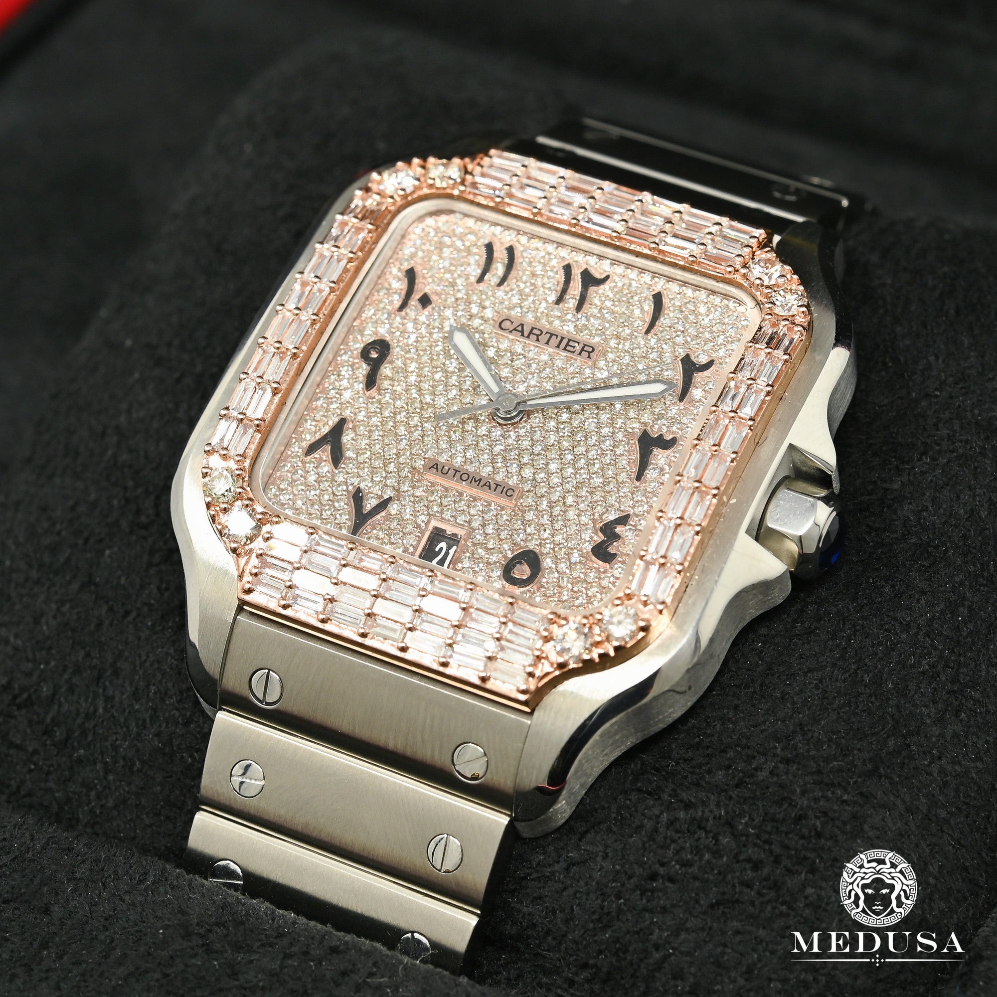 Montre Cartier | Montre Homme 40mm Cartier Santos 100 XL - Arabic Everose Emerald Cut Or Rose 2 Tons
