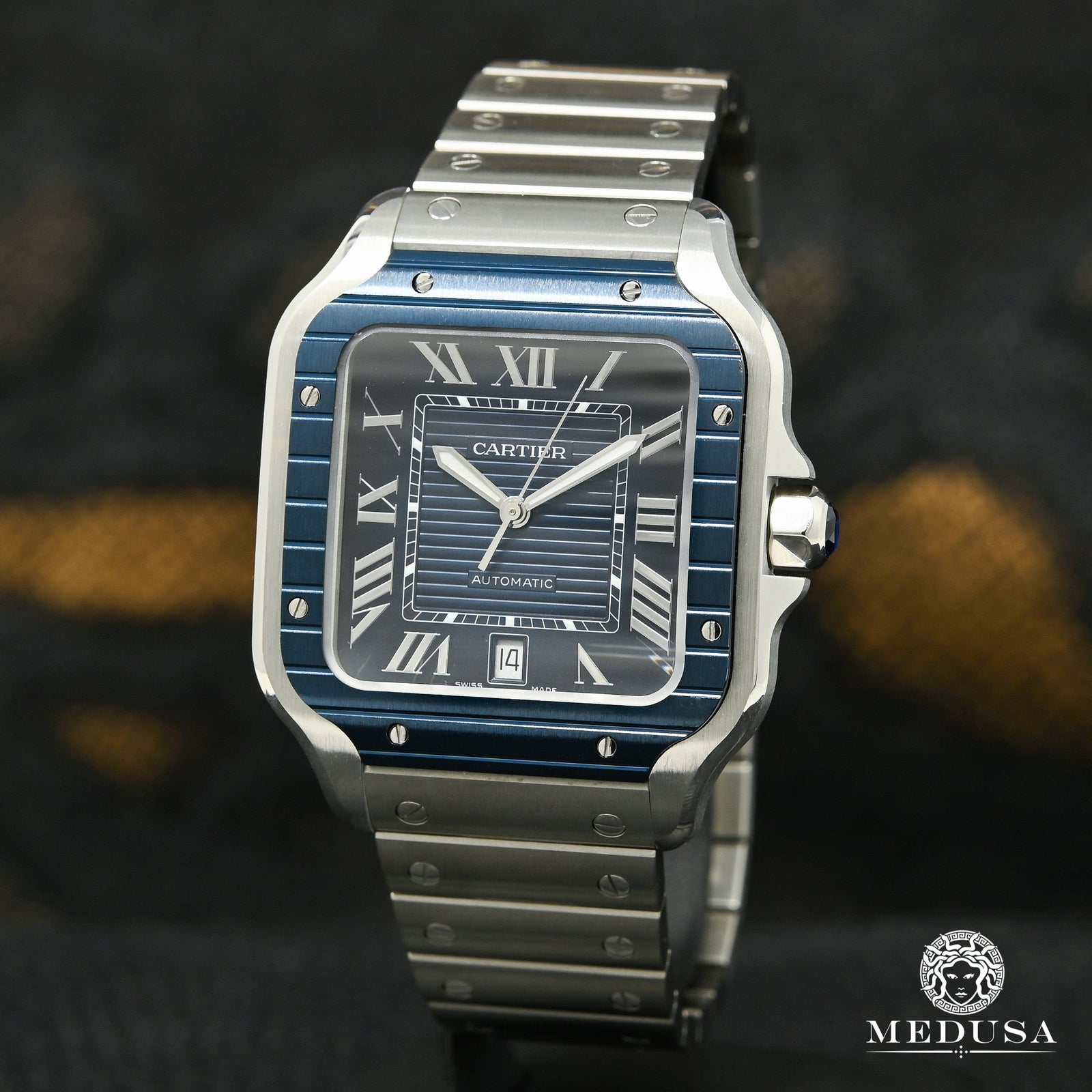 Montre Cartier | Montre Homme 40mm Cartier Santos 100 XL - Full Blue Bezel Stainless