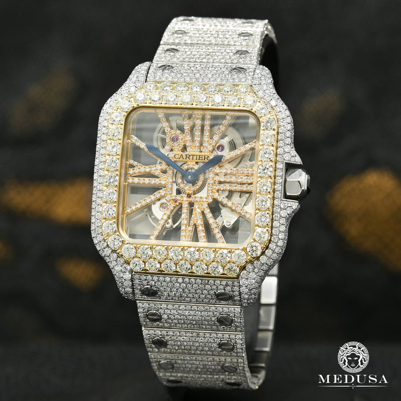 Montre Cartier | Montre Homme 40mm Cartier Santos Skeleton - Full Iced Or 2 Tons