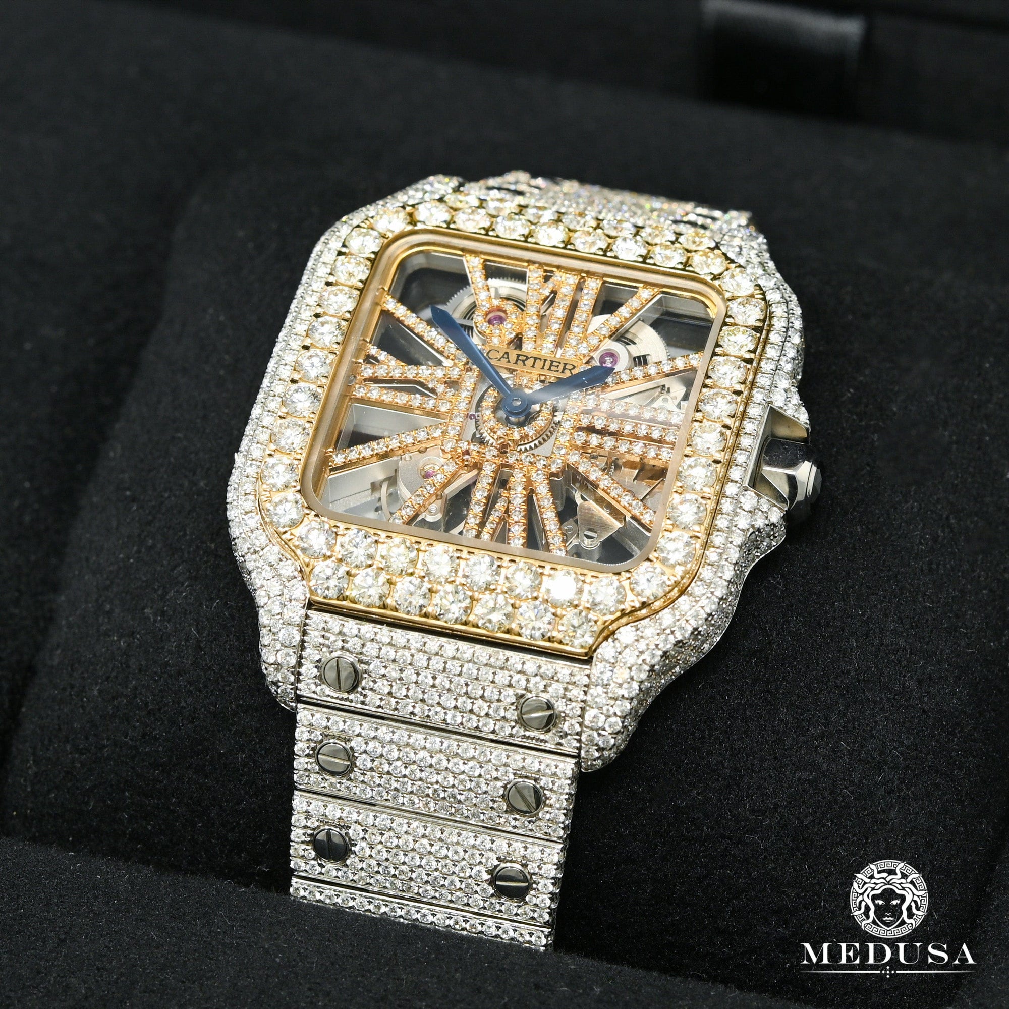 Montre Cartier | Montre Homme 40mm Cartier Santos Skeleton - Full Iced Or 2 Tons