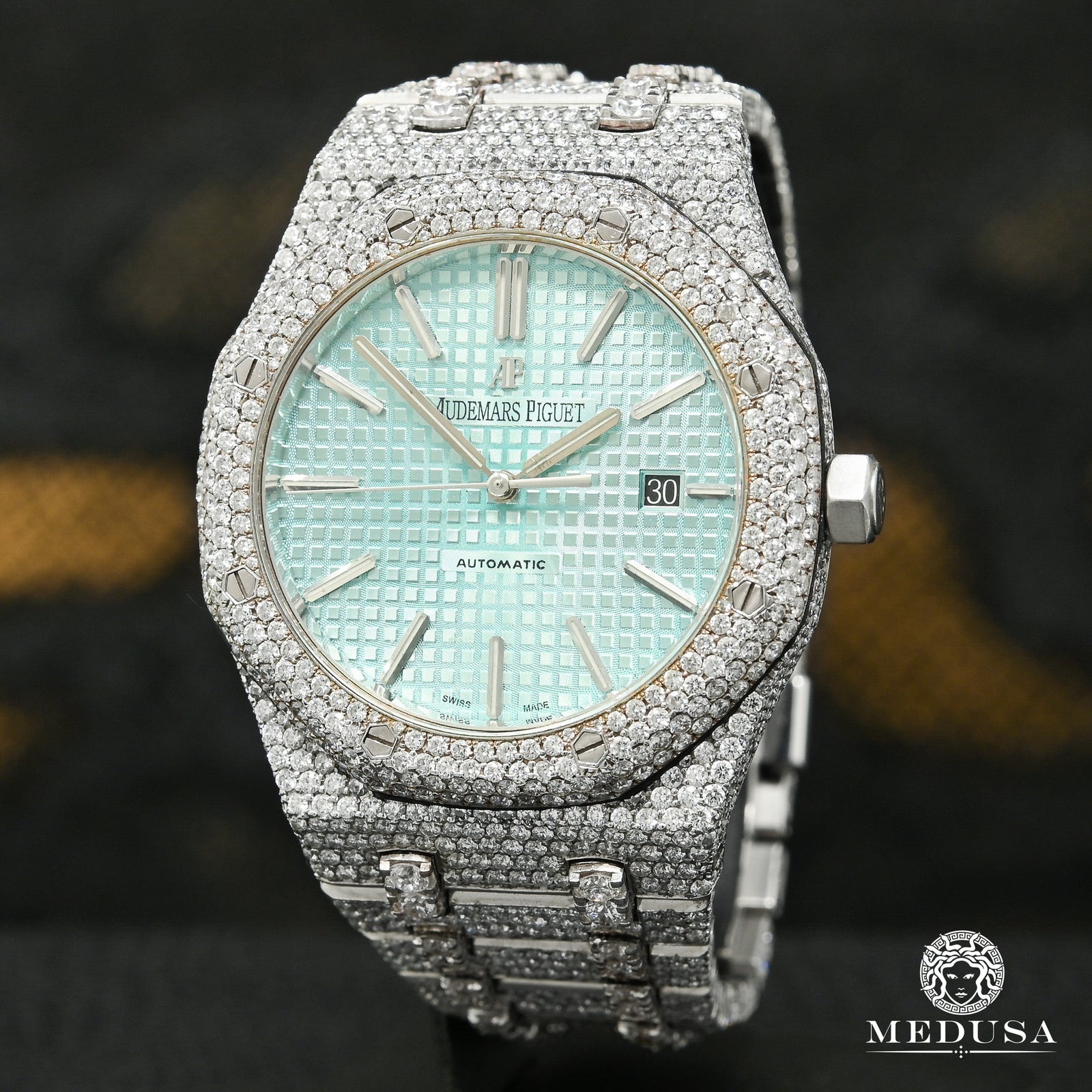 Montre Audemars Piguet | Montre Homme 41mm Audemars Piguet Royal Oak - Baby Blue Full Iced Stainless