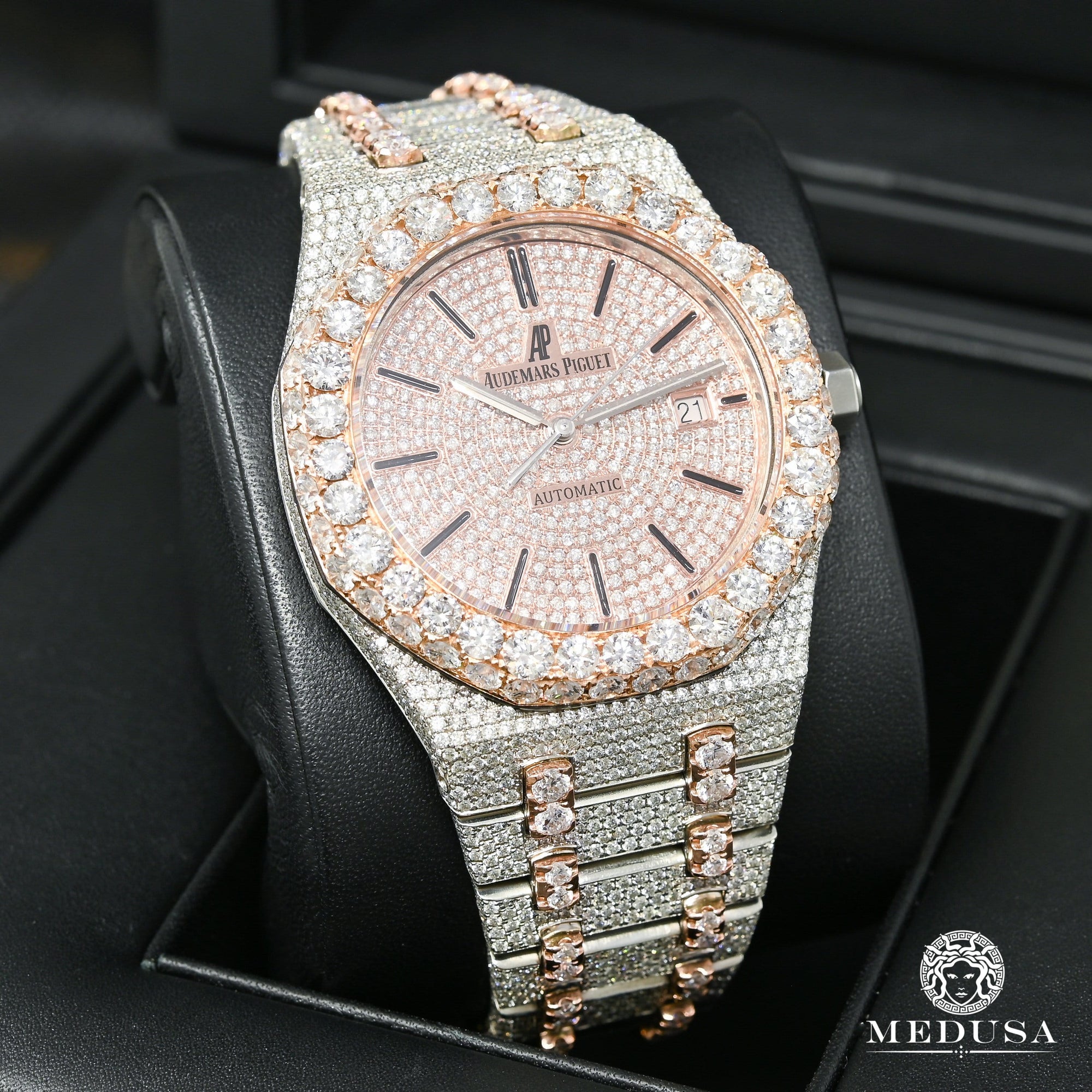 Montre Audemars Piguet | Montre Homme 41mm Audemars Piguet Royal Oak - Full Iced Everose Or Rose 2 Tons