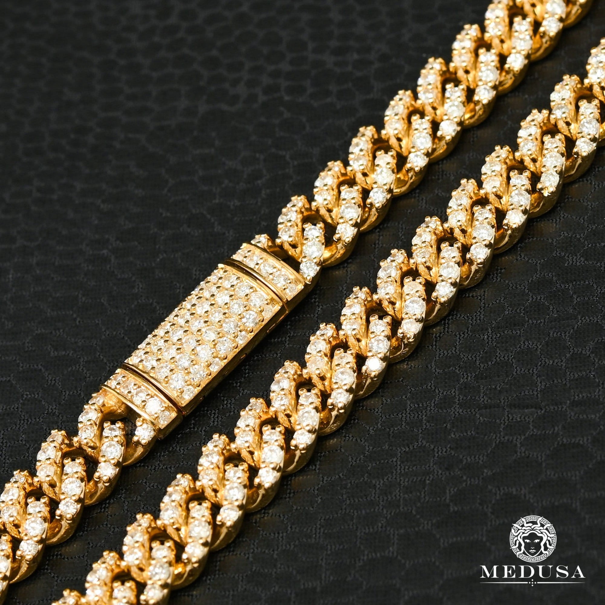 Chaîne à Diamants en Or 14K | Chaîne 8mm Cuban Prong Diamant 20’’ / Diamants / Or Jaune