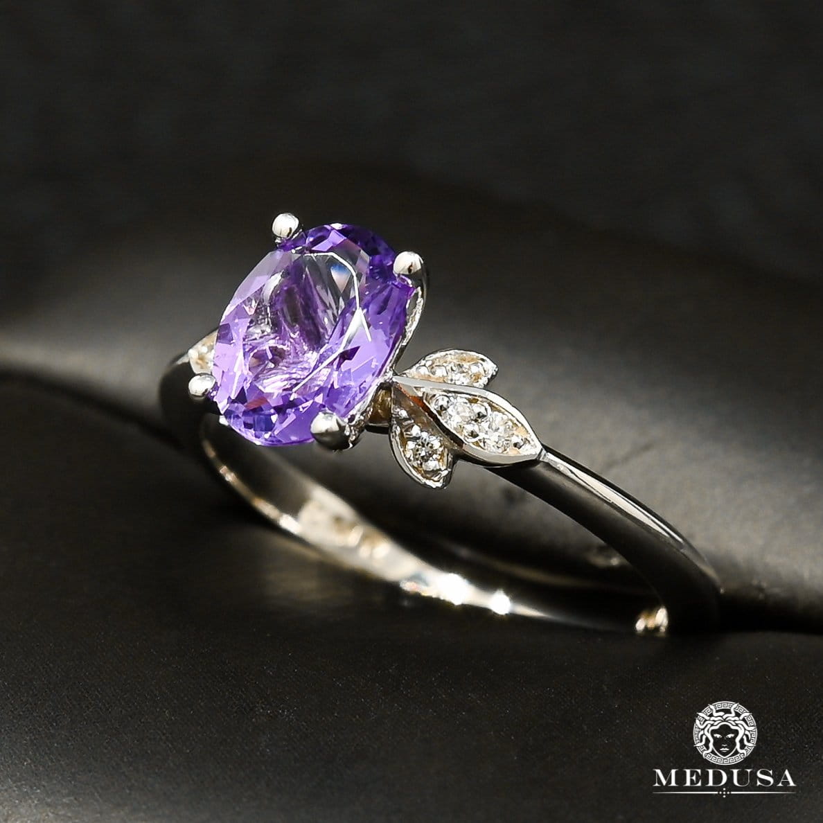 Bague à Diamants en Or 14K | Bague Femme Amethyst D1 Diamant Or Blanc
