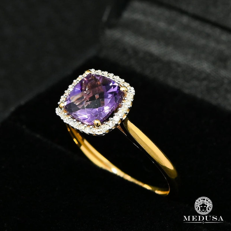 Bague à Diamants en Or 10K | Bague Femme Amethyst D2 Diamant Or Jaune