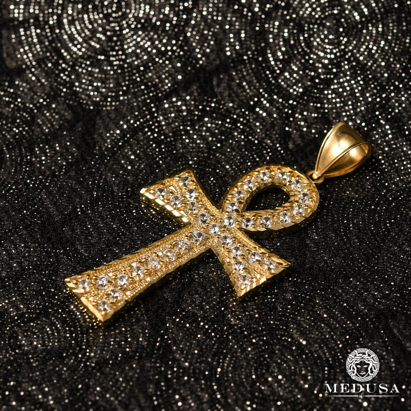 Pendentif en Or 10K | Pendentif Croix Ankh X2 Or Jaune