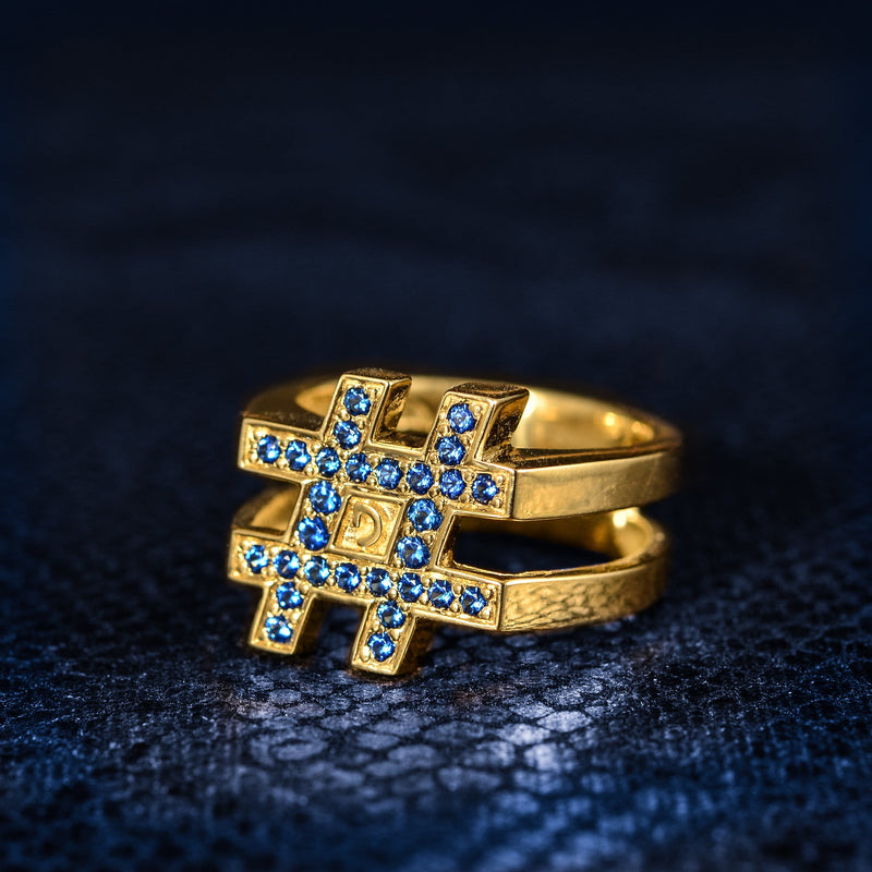 Bague en Or Custom | Bijoux Custom Bague Lettre Hashtag Saphir