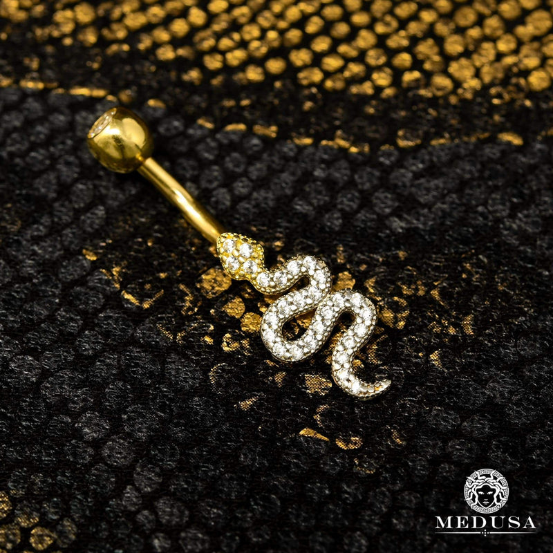 Barbell de Nombril en Or 14K | Bijoux Piercing Barbell F11 Snake Or Jaune
