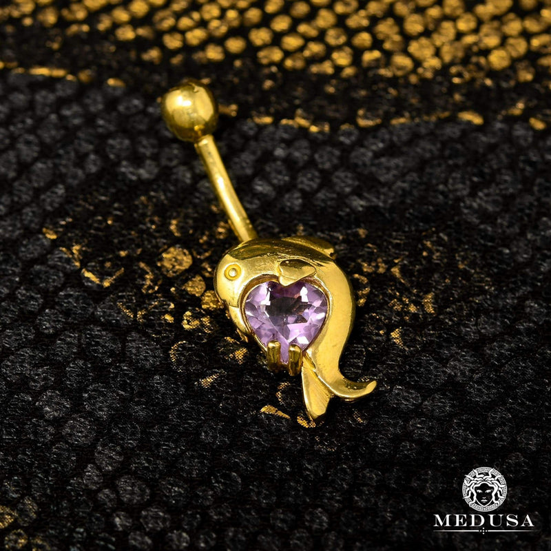Barbell de Nombril en Or 14K | Bijoux Piercing Barbell F12 Dolphin Or Jaune