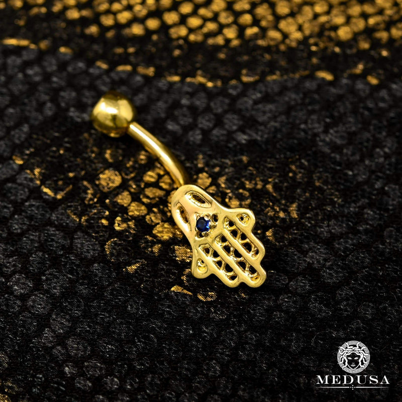 Barbell de Nombril en Or 14K | Bijoux Piercing Barbell F14 Khamsa Or Jaune