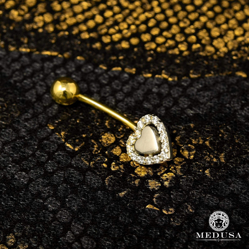 Barbell de Nombril en Or 14K | Bijoux Piercing Barbell F15 Heart Or 2 Tons