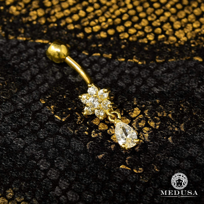 Barbell de Nombril en Or 14K | Bijoux Piercing Barbell F17 Tear Or Jaune