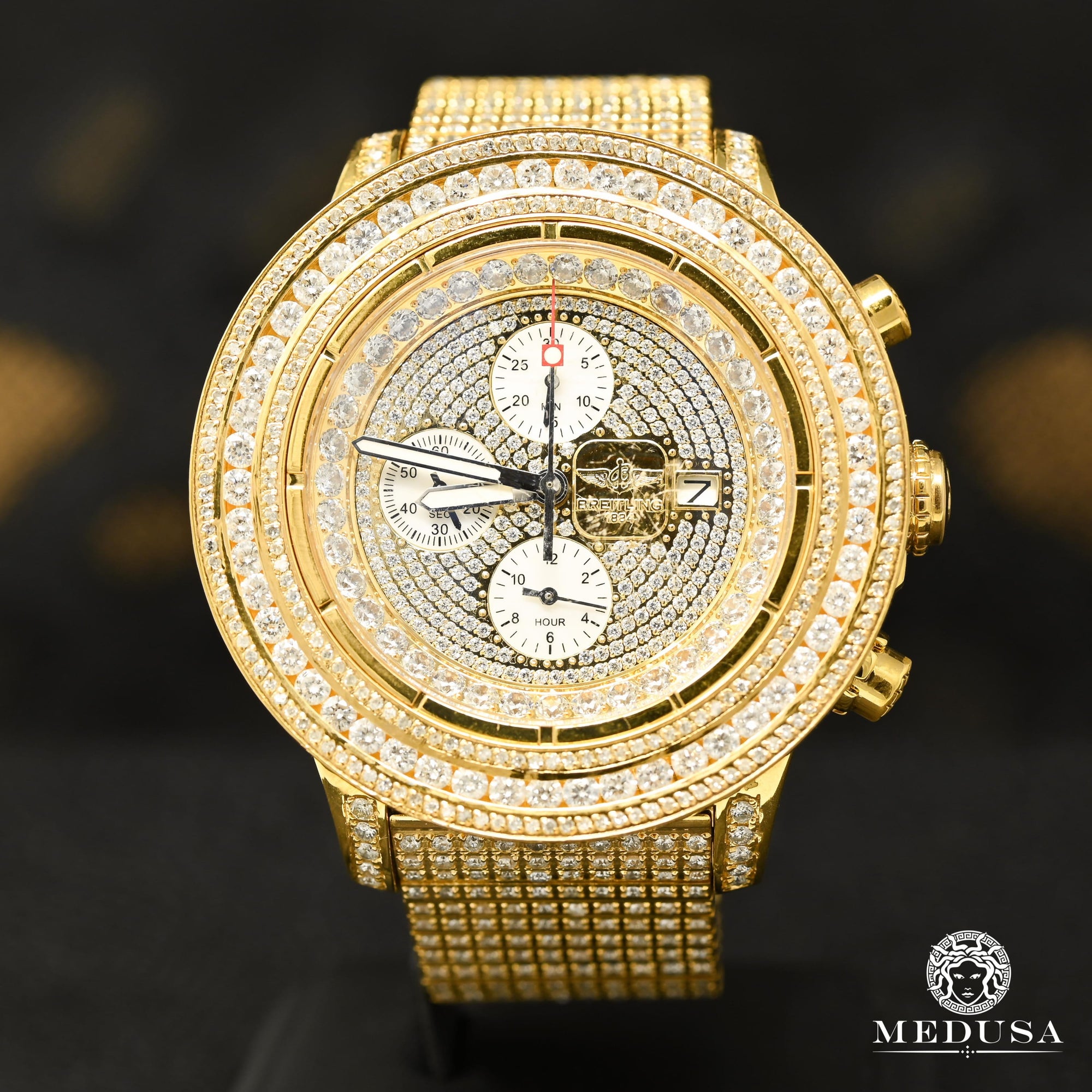Montre Breitling | Montre Homme Breitling Super Avenger - Gold Iced Out Or