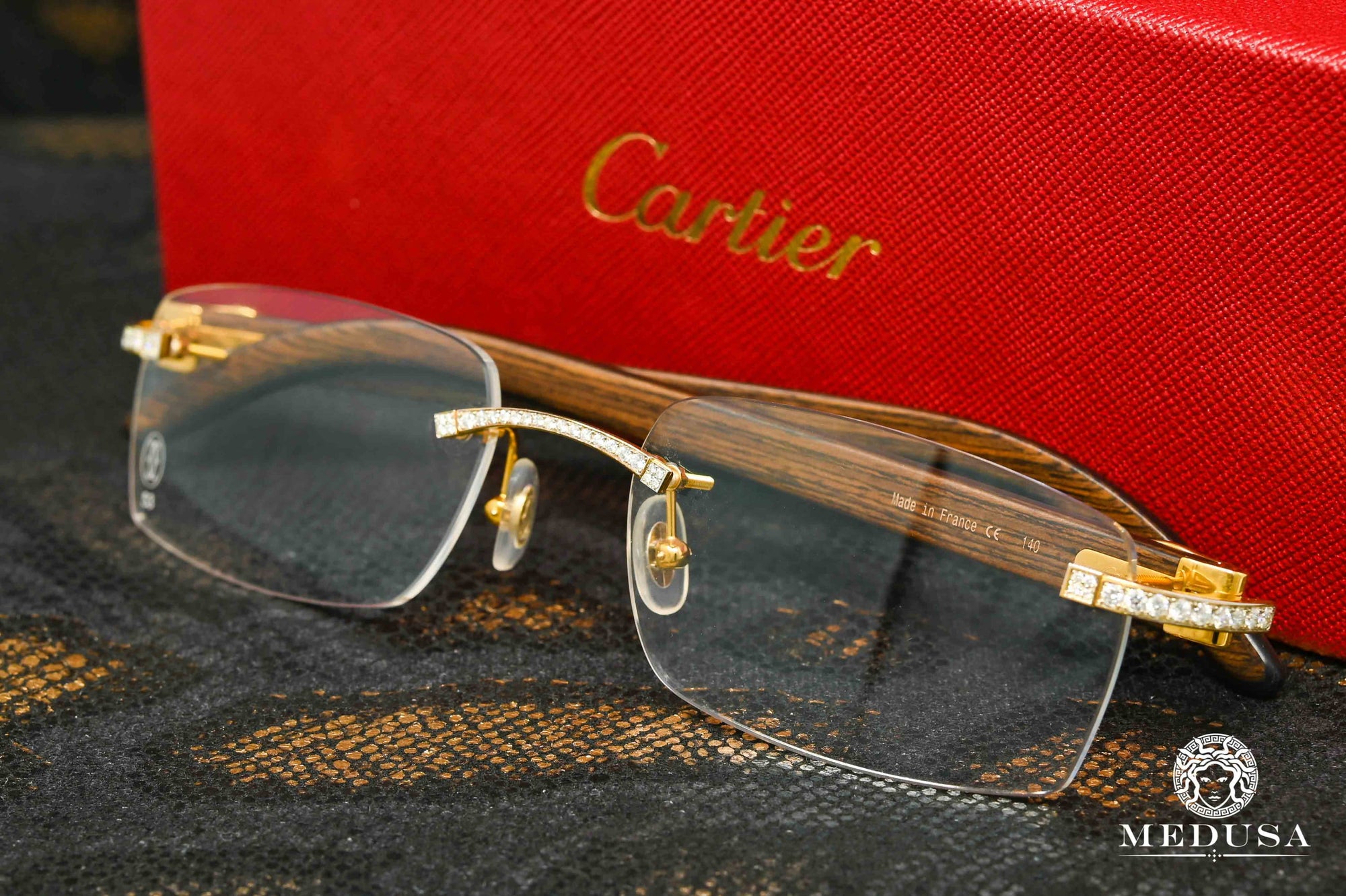 Lunette Cartier | Lunette Homme Cartier Signature C | Gold &amp; Wood Or Jaune