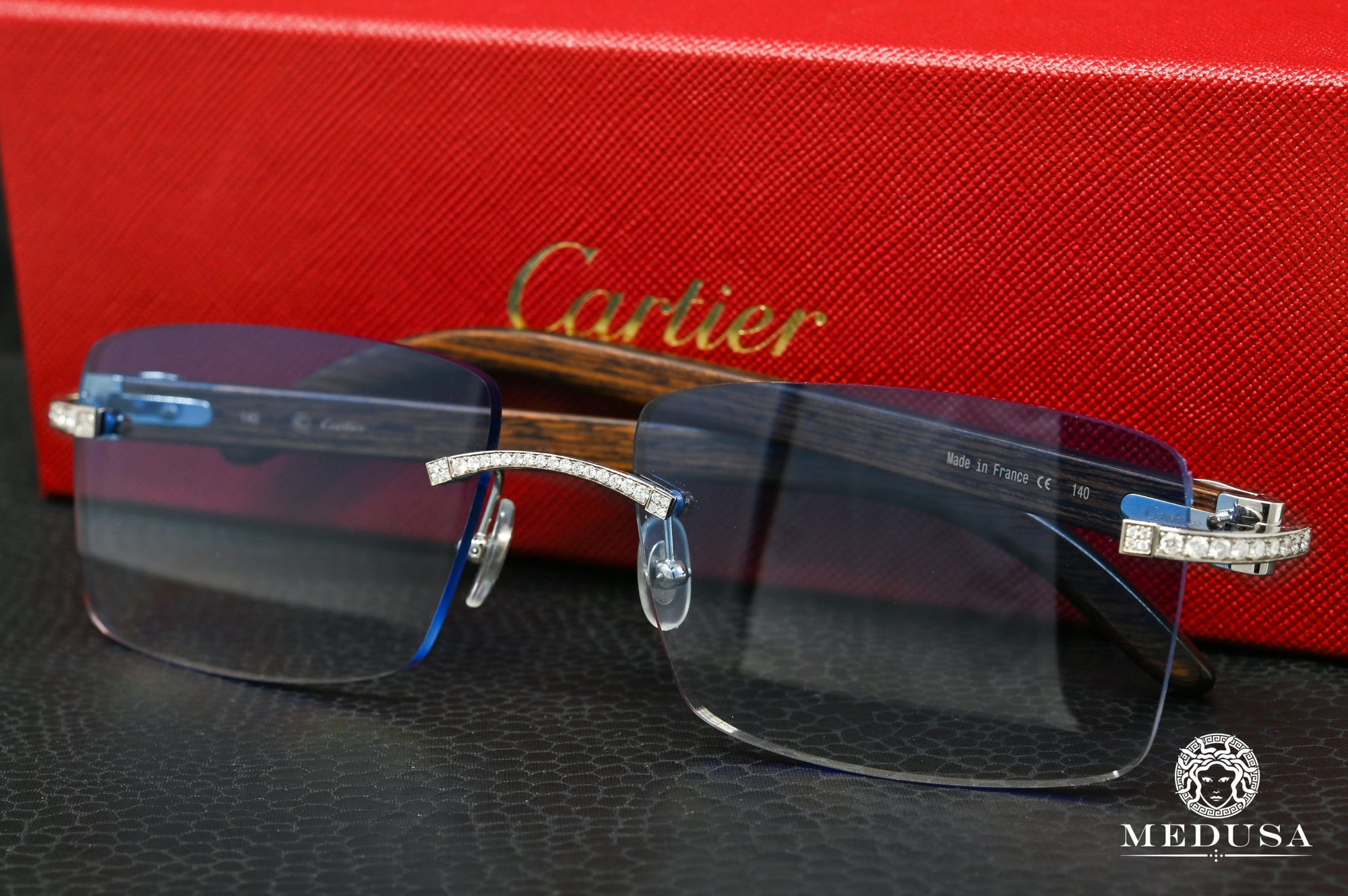 Lunette Cartier | Lunette Homme Cartier Signature C | Silver &amp; Wood Stainless