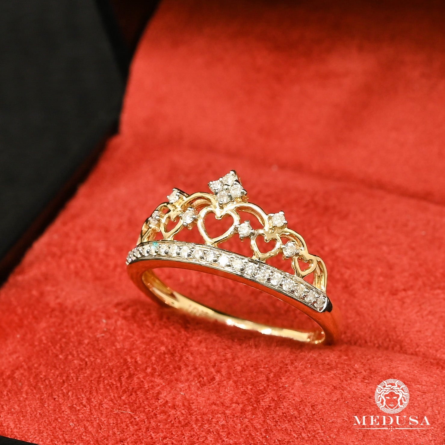 Bague à Diamants en Or 10K | Bague Femme Crown D1 Diamant 18PT / Or Jaune