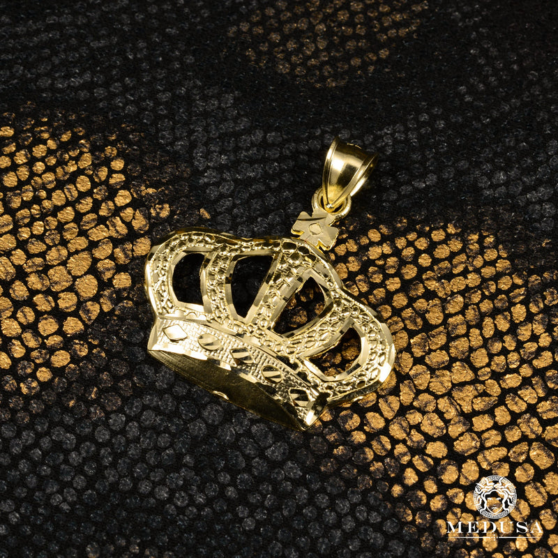 Pendentif en Or 10K | Pendentif Divers Crown X3 Or Jaune