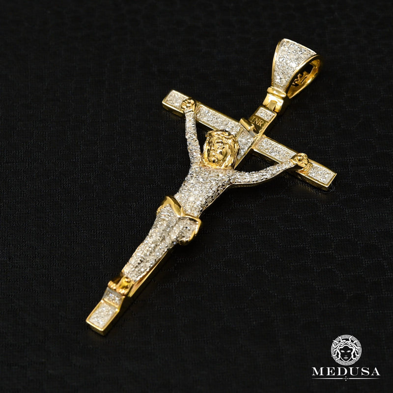 Pendentif à Diamants en Or 14K | Pendentif Croix Crucifix D1 Diamant Or 2 Tons