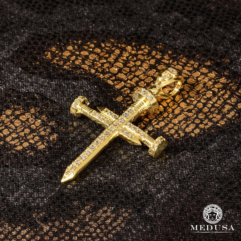 Pendentif en Or 10K | Pendentif Croix Crucifix X2 Or Jaune